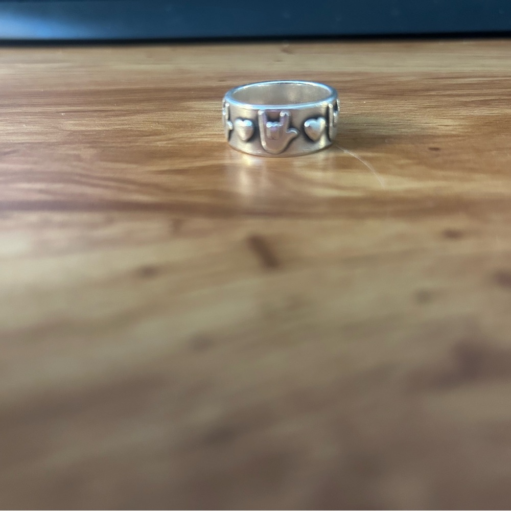 *RETIRED* James Avery Silver Heart Motif Ring “I Love You” sign language